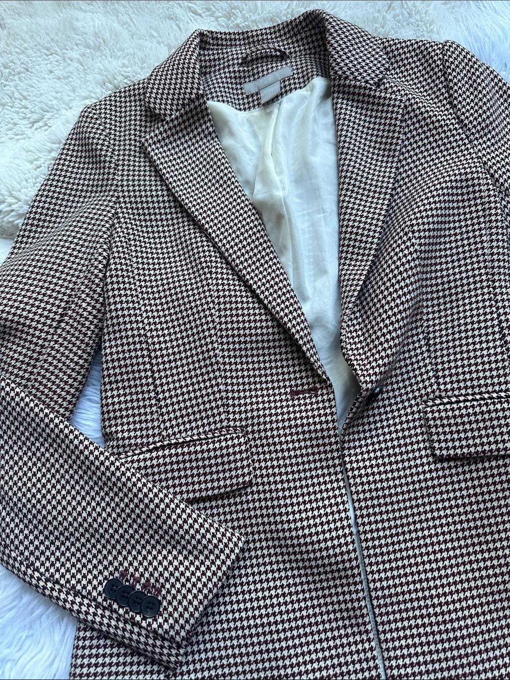 H&M Houndstooth Blazer Jacket Red Cream Size 2